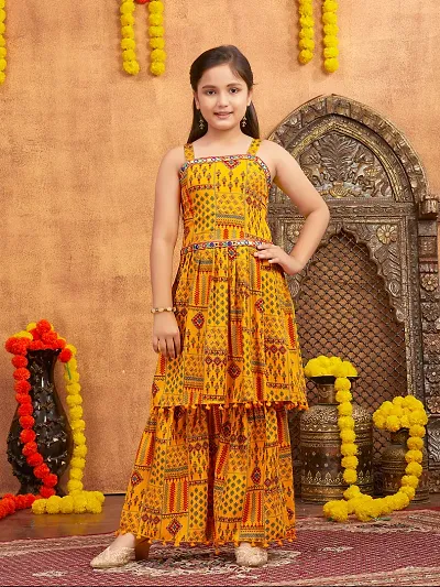 Girls Ethnic Wear Colour Printed Kurti Sharara Set