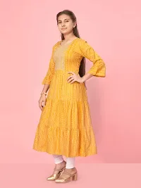 Aarika Girls Yellow Color Cotton Bandhej Kurti-thumb1