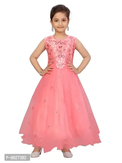 Fabulous Red Net Embellished A-Line Dress For Girls-thumb0