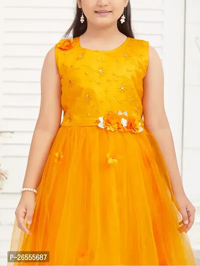 Aarika Girls Party Wear Yellow Colour Embroidery Net Gown-thumb5