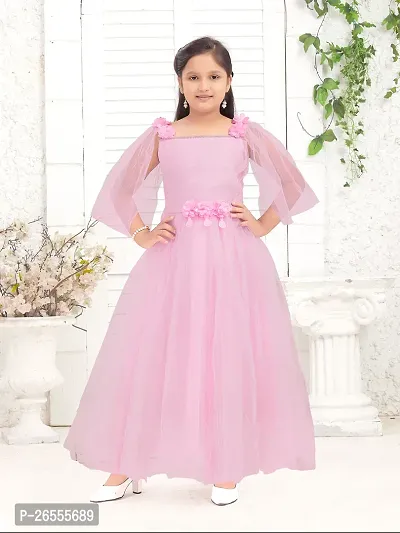 Aarika Girls Party Wear Pink Colour Solid Stone Lace Net Gown-thumb0