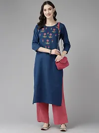 Aarika Womens Blue Color Embroidery Cotton Kurti-thumb4