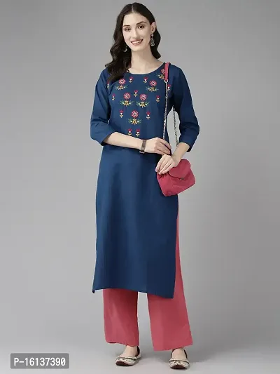 Aarika Womens Blue Color Embroidery Cotton Kurti-thumb5