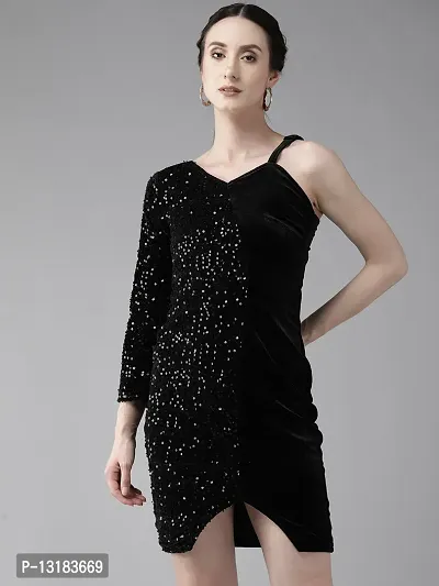 Aarika Womens Black Color Velvet Dress-thumb3
