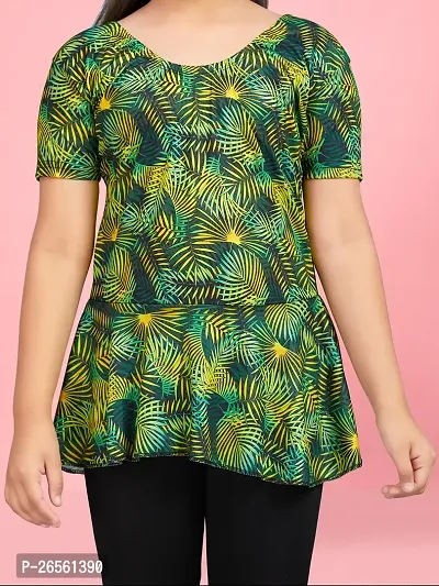 Aarika Girls Sports Wear Green Colour Leaf Print Nylon Swim Suit-thumb5