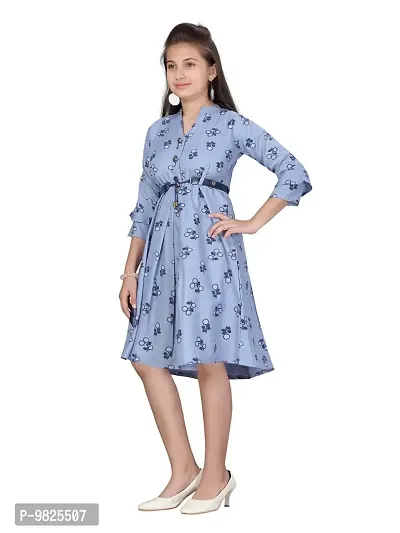 Fabulous Blue Cotton Printed A-Line Dress For Girls-thumb3