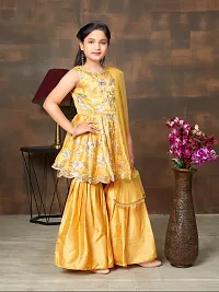 Girls Ethnic Wear Mustard Colour Sequin Embroidery With Lace Border Silk Kurti Sharara Set-thumb1