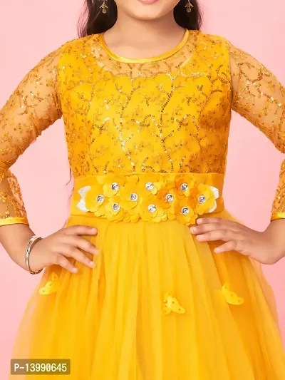 Aarika Girls Yellow Colour Nylon Self Design Gown-thumb5