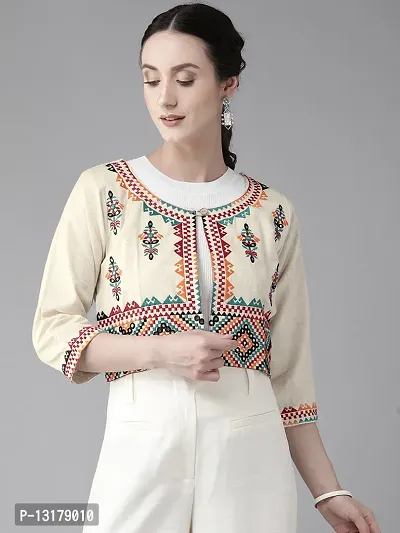 Aarika Womens Cream Color Cotton Ethnic Jacket-thumb0