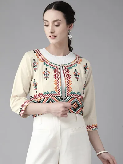 Aarika Womens Cream Color Cotton Ethnic Jacket