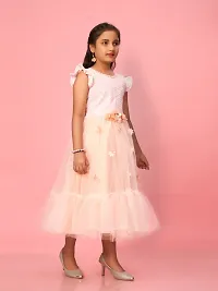 Aarika Girls Peach Colour Net Self Design Gown-thumb4