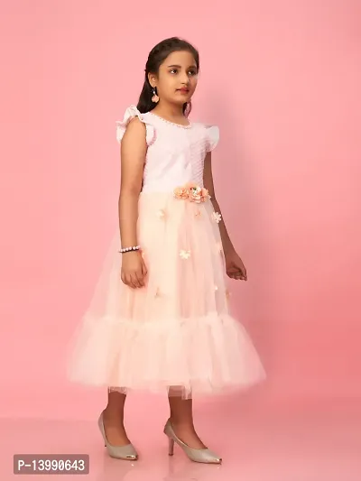 Aarika Girls Peach Colour Net Self Design Gown-thumb5