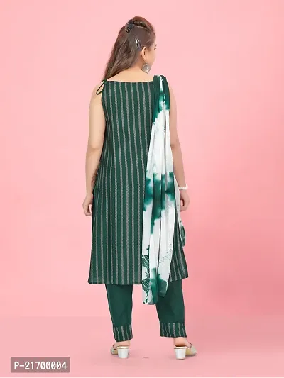 Aarika Girls Green Colour Stripe Rayon Kurti Pant Set-thumb4