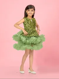 Aarika Girls Green Colour Net Solid Frock-thumb1