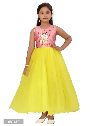Fabulous Yellow Nylon Printed A-Line Dress For Girls-thumb0