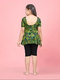 Aarika Girls Sports Wear Green Colour Leaf Print Nylon Swim Suit-thumb3