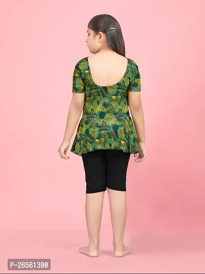 Aarika Girls Sports Wear Green Colour Leaf Print Nylon Swim Suit-thumb4
