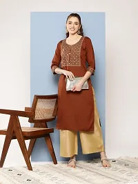 Aarika Womens Party Wear Brown Colour Thread Embroidery Gota Lace Work Cotton Kurti-thumb4