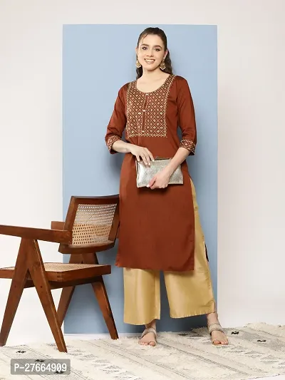 Aarika Womens Party Wear Brown Colour Thread Embroidery Gota Lace Work Cotton Kurti-thumb5