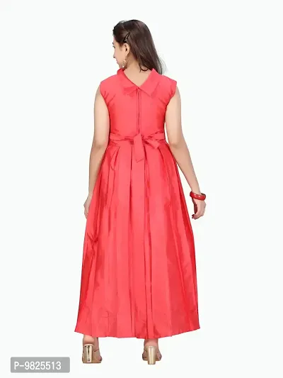 Fabulous Red Silk Solid A-Line Dress For Girls-thumb4