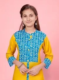 Aarika Girls Lime Yellow Color Cotton Printed-Solid Kurti-thumb4