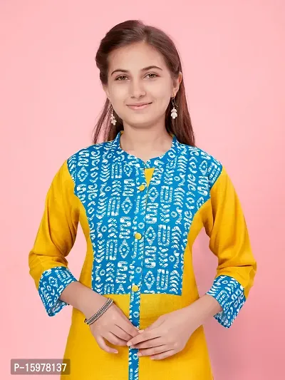 Aarika Girls Lime Yellow Color Cotton Printed-Solid Kurti-thumb5