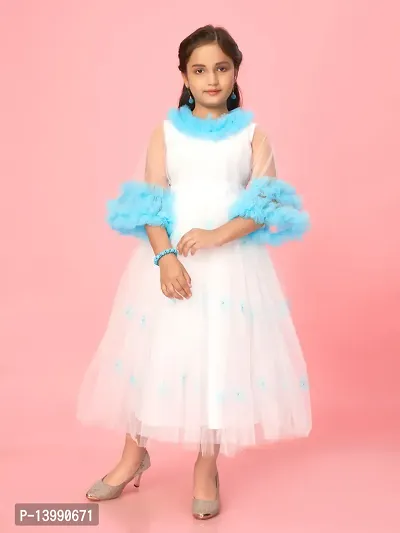 Aarika Girls White Colour Net Self Design Gown