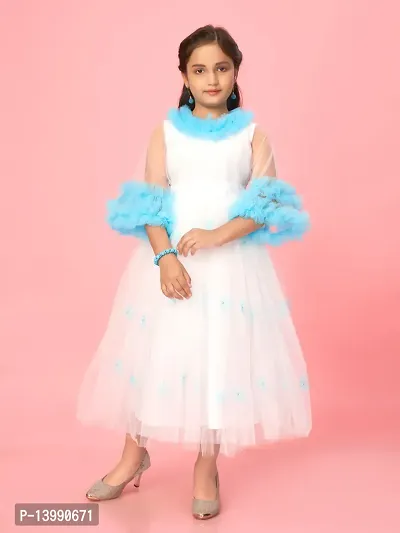 Aarika Girls White Colour Net Self Design Gown-thumb0