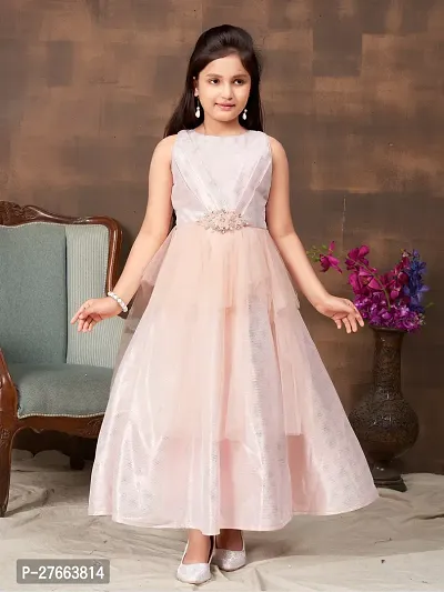 Aarika Girls Party Wear Peach Colour Embellished Net/Nylon Gown