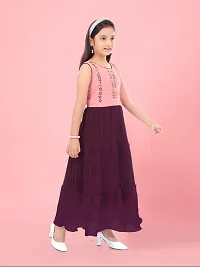 Aarika Girls Peach-Purple Colour Georgette Embellished Gown-thumb1