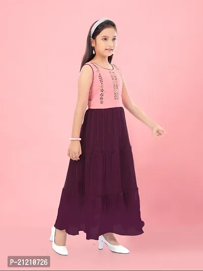 Aarika Girls Peach-Purple Colour Georgette Embellished Gown-thumb2
