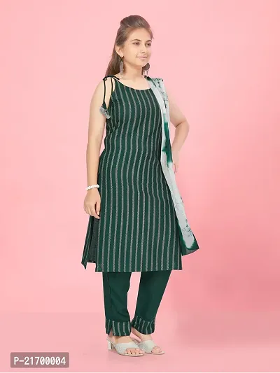Aarika Girls Green Colour Stripe Rayon Kurti Pant Set-thumb3