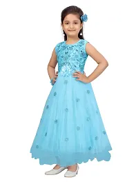 Fabulous Turquoise Net Embellished A-Line Dress For Girls-thumb2