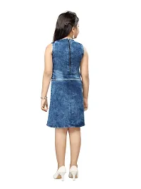 Fabulous Blue Denim Solid A-Line Dress For Girls-thumb3