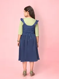 Aarika Girls Navy Blue-Green Color Cotton Blend Solid Dress-thumb3