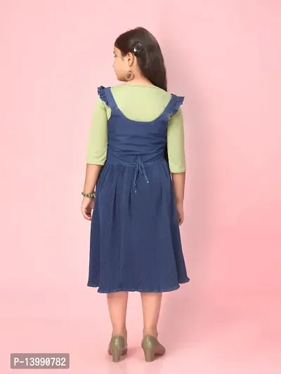 Aarika Girls Navy Blue-Green Color Cotton Blend Solid Dress-thumb4