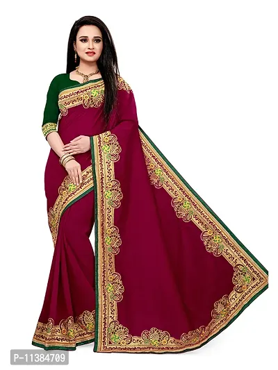 Maroon Vichitra Silk Embroidered Designer Saree