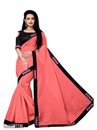 Light Pink Organza Silk Black Lace Designer Saree-thumb0