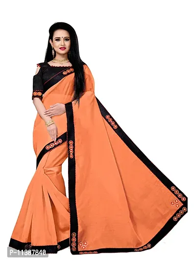 Orange Organza Silk Black Lace Designer Saree