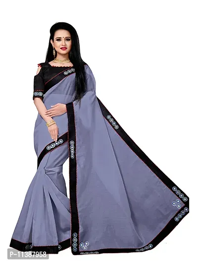 Grey Organza Silk Black Lace Designer Saree-thumb0