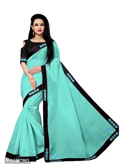 Sky Blue Organza Silk Black Lace Designer Saree-thumb0