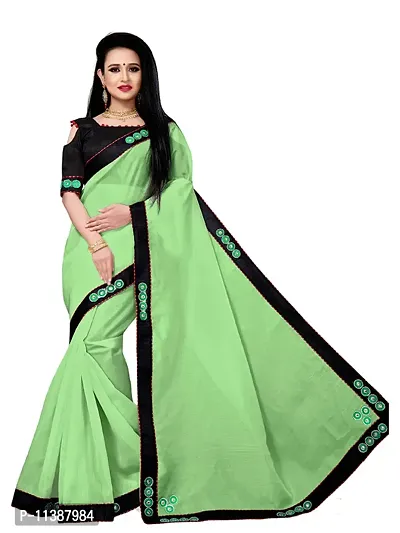 Green Organza Silk Black Lace Designer Saree