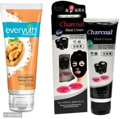 Everyuth Exfollating Walnut Scrub + Charcoal Mask Cream-thumb0