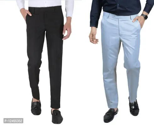 Stylish Fancy Polyester Slim Fit Formal Trouser Combo For Men Pack Of 2-thumb0