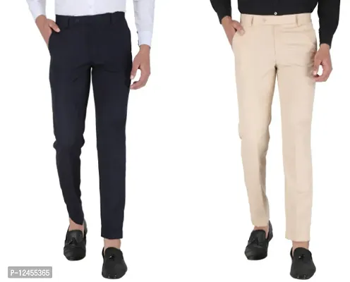 Stylish Fancy Polyester Slim Fit Formal Trouser Combo For Men Pack Of 2