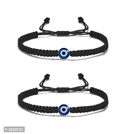 Nira by Nalini Turkish Evil Eye with Black Cord Handmade Bracelet for Unisex Adult Nazar Thread Adjustable Wristbands Friendship Band For Women Men (Set of 2)-thumb0