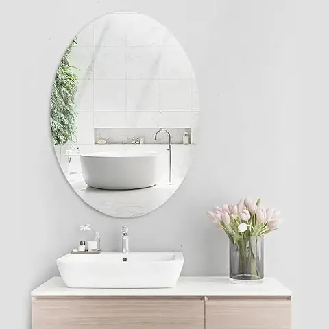 SUSVIJ Premium Oval Shape Adhesive Mirror Sticker for Wall On Tiles Bathroom, Bedroom Living Room Basin Mirror, Wall Mirror Stickers Unbreakable Plastic Wall Mirror 20 * 30 CM (Pack of 1)