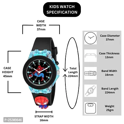 PAPIO Analog Black Color Silicon Band Cute Cartoon Design Multi-Function 7 Color Light Wrist Watch for Kids Children Boys and Girls-thumb2