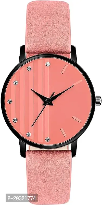 Stylish Peach Genuine Leather Analog Watches For Women
