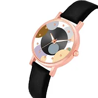 PAPIO Black Color Leather Band Analog Ladies and Girls Watch for Women (OP-121 Black)-thumb1